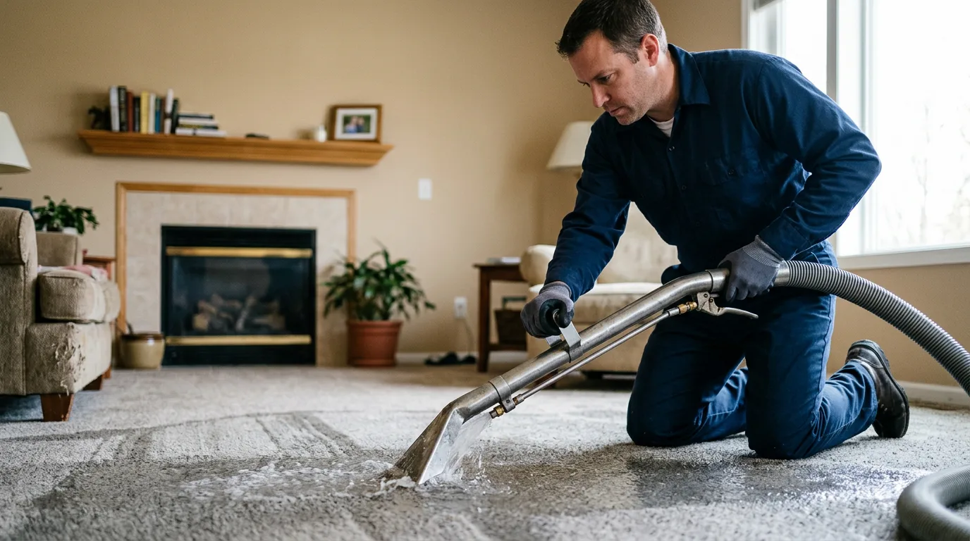 Water damage restoration technician working near Indianola, IL